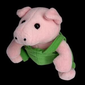 Best Friends Pink Pig Plush Stuffed Animal Green Outfit Toy Oinking Works